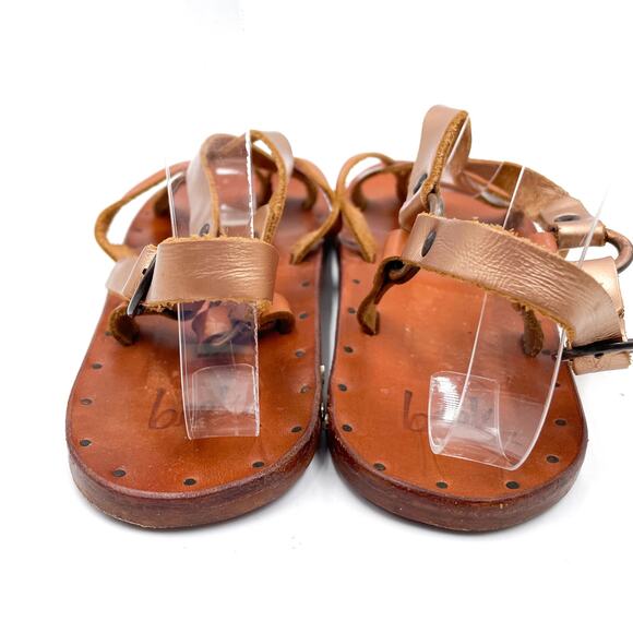 Beek Sparrow Flat Sandals Rose Gold Strappy Brown Leather Slip On Open Toe Sz 9 - Picture 7 of 12